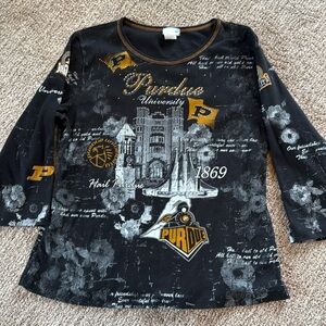 Purdue three-quarter length sleeve T-shirt. Has rhinestones on some of the words